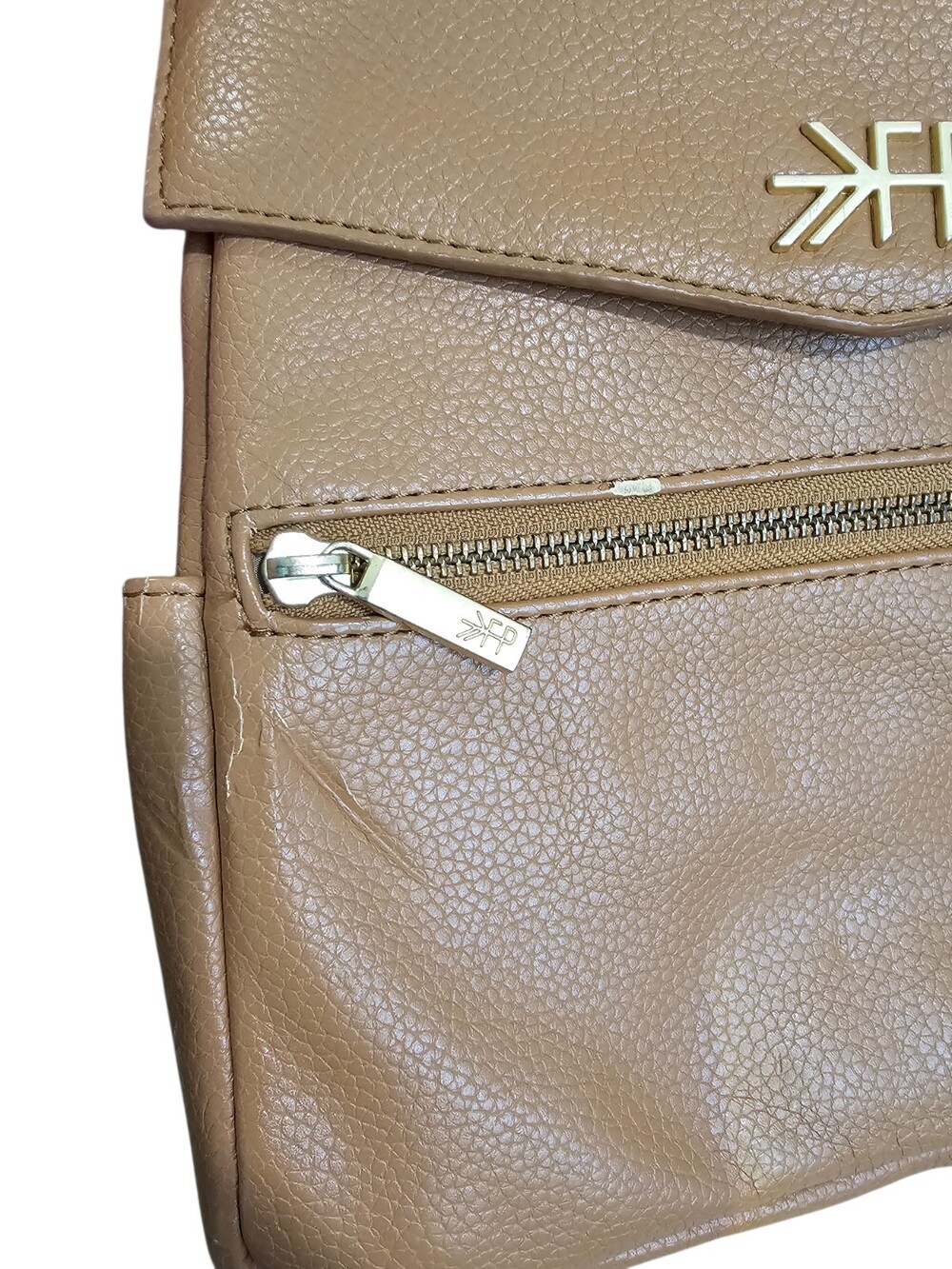 Freshly Picked Camel Pebbled Leather Mini Backpack Gold Hardware Designer - Picture 6 of 10